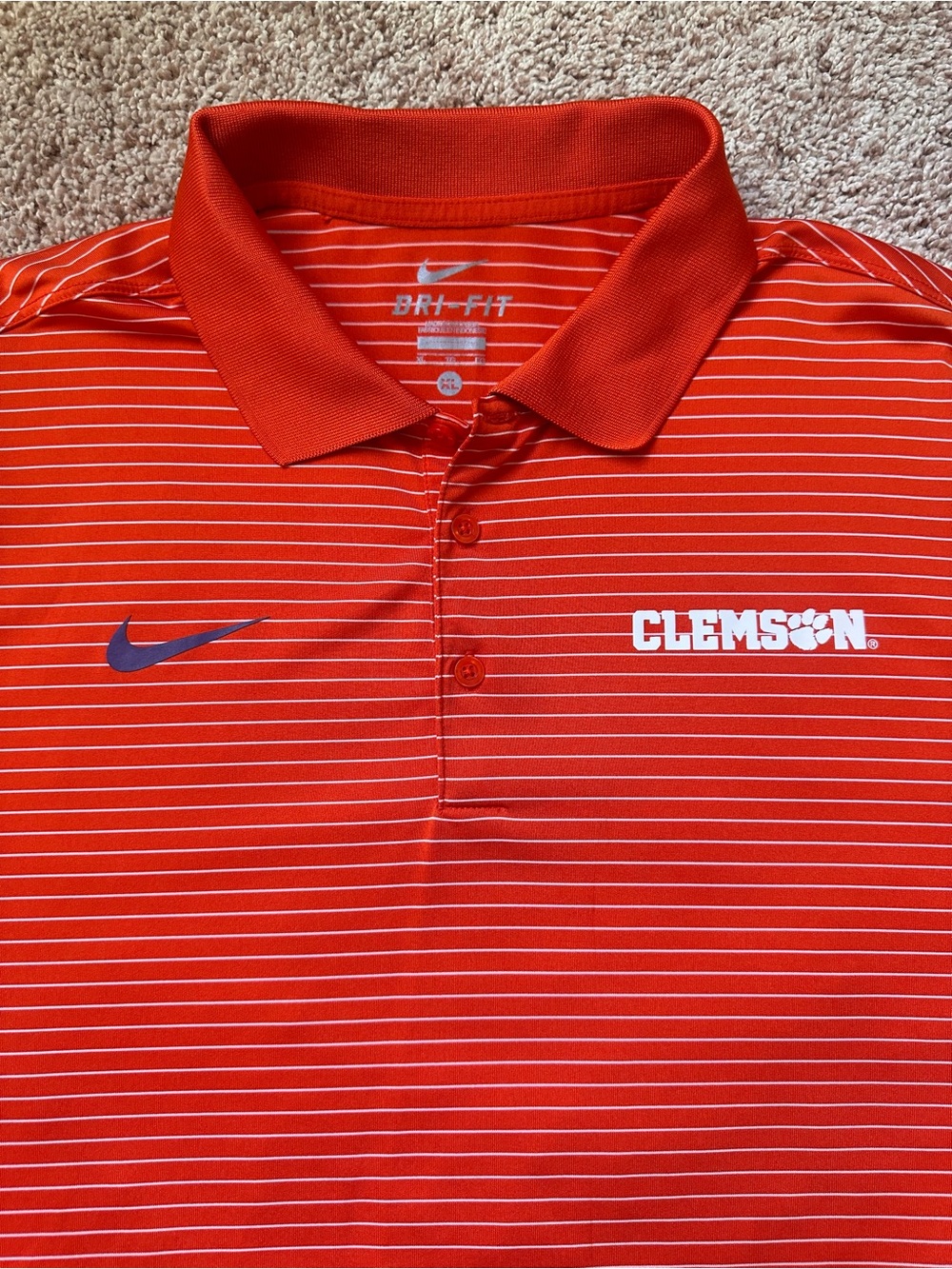Nike Dri-Fit Clemson Tigers Men’s Polo Shirt Orange White Stadium Stripe XL